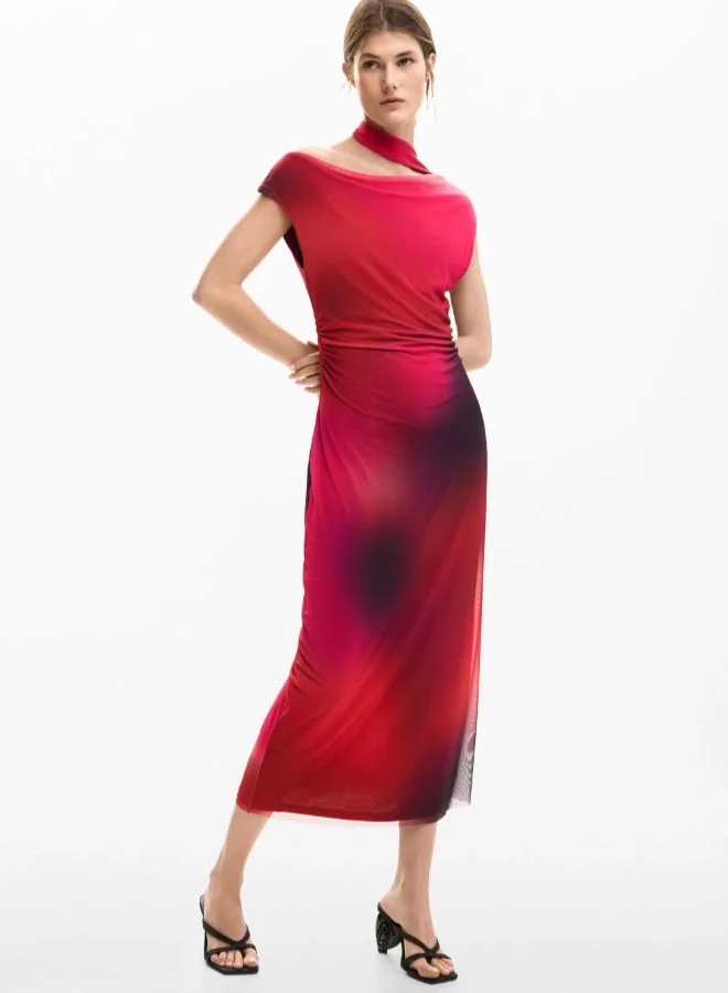 DESIGUAL red and purple gradient Asymmetric Draped Dress for Women | Best Price UAE
